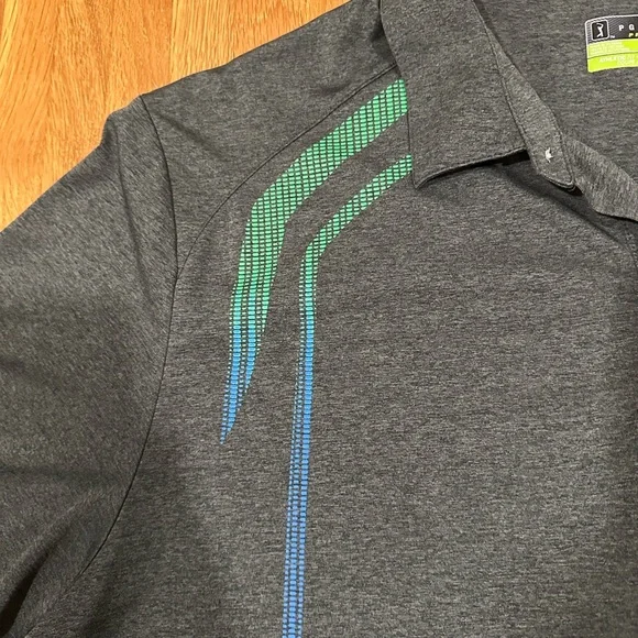 PGA Tour Dark Gray Polo with Green and Blue Accents - Picture 2 of 16